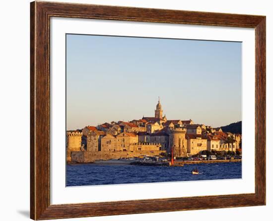 Dalmatia Coast Korcula Island Seafront Harbour View of Medieval Old Town and City Walls-Christian Kober-Framed Photographic Print