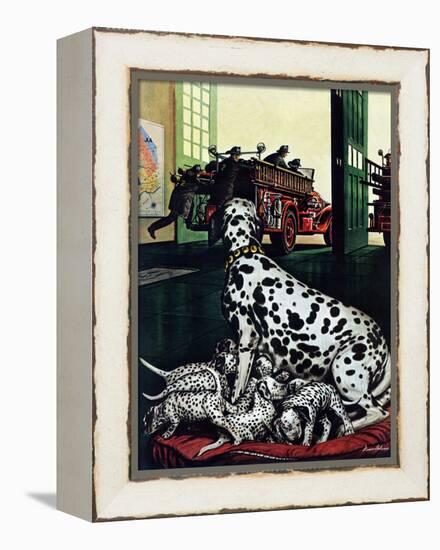 "Dalmatian and Pups," January 13, 1945-Stevan Dohanos-Framed Premier Image Canvas