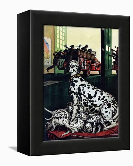 "Dalmatian and Pups," January 13, 1945-Stevan Dohanos-Framed Premier Image Canvas