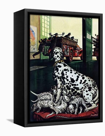 "Dalmatian and Pups," January 13, 1945-Stevan Dohanos-Framed Premier Image Canvas