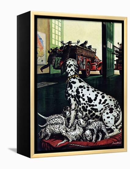 "Dalmatian and Pups," January 13, 1945-Stevan Dohanos-Framed Premier Image Canvas