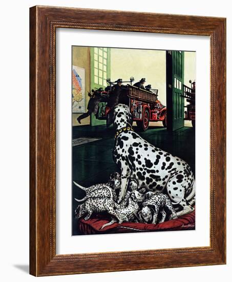 "Dalmatian and Pups," January 13, 1945-Stevan Dohanos-Framed Giclee Print