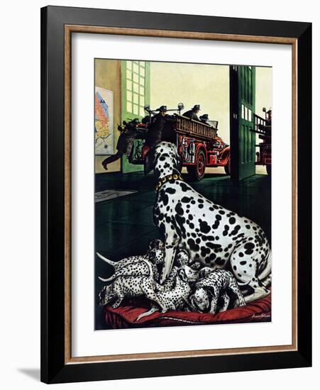 "Dalmatian and Pups," January 13, 1945-Stevan Dohanos-Framed Giclee Print