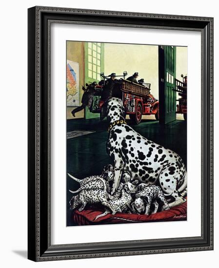 "Dalmatian and Pups," January 13, 1945-Stevan Dohanos-Framed Giclee Print