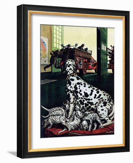 "Dalmatian and Pups," January 13, 1945-Stevan Dohanos-Framed Giclee Print