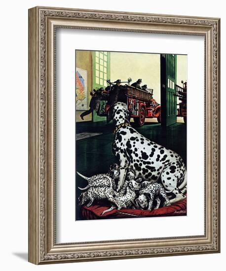 "Dalmatian and Pups," January 13, 1945-Stevan Dohanos-Framed Giclee Print