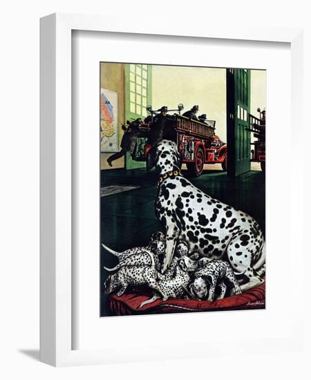 "Dalmatian and Pups," January 13, 1945-Stevan Dohanos-Framed Giclee Print