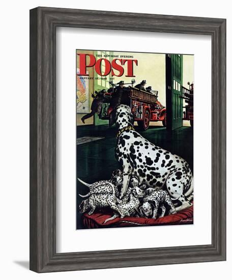 "Dalmatian and Pups," Saturday Evening Post Cover, January 13, 1945-Stevan Dohanos-Framed Giclee Print