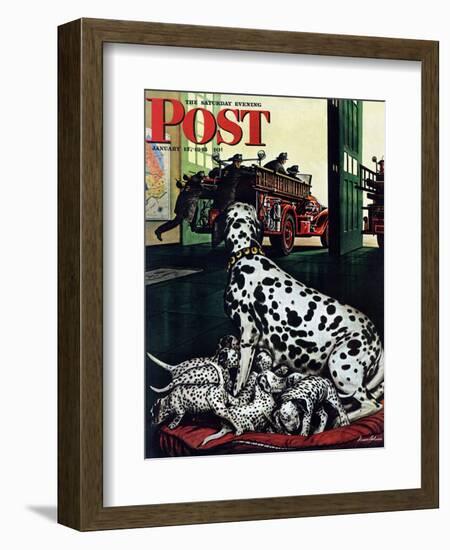 "Dalmatian and Pups," Saturday Evening Post Cover, January 13, 1945-Stevan Dohanos-Framed Giclee Print