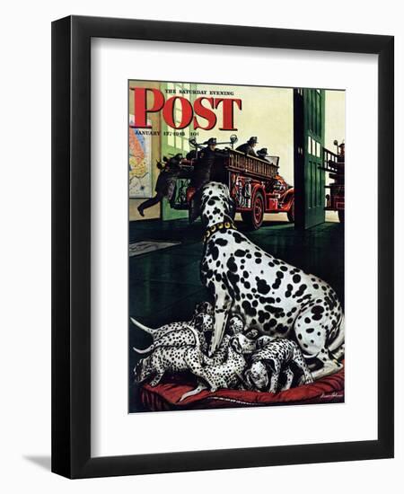 "Dalmatian and Pups," Saturday Evening Post Cover, January 13, 1945-Stevan Dohanos-Framed Giclee Print