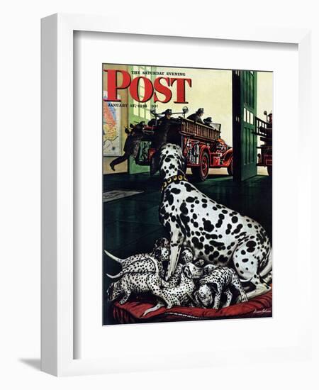 "Dalmatian and Pups," Saturday Evening Post Cover, January 13, 1945-Stevan Dohanos-Framed Giclee Print