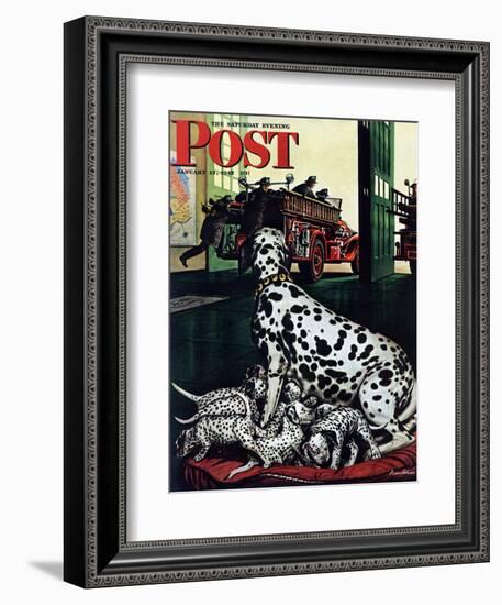 "Dalmatian and Pups," Saturday Evening Post Cover, January 13, 1945-Stevan Dohanos-Framed Giclee Print