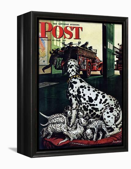 "Dalmatian and Pups," Saturday Evening Post Cover, January 13, 1945-Stevan Dohanos-Framed Premier Image Canvas