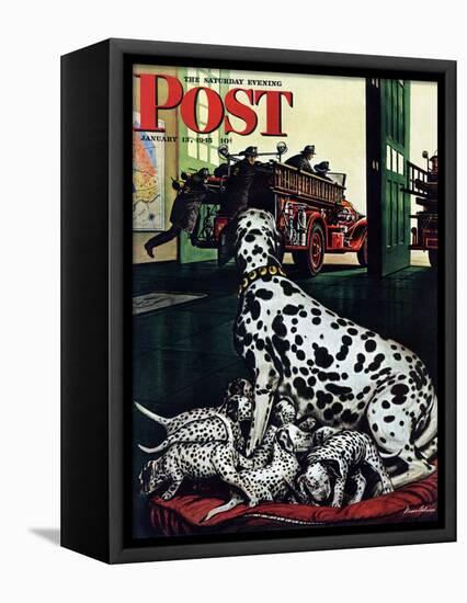 "Dalmatian and Pups," Saturday Evening Post Cover, January 13, 1945-Stevan Dohanos-Framed Premier Image Canvas