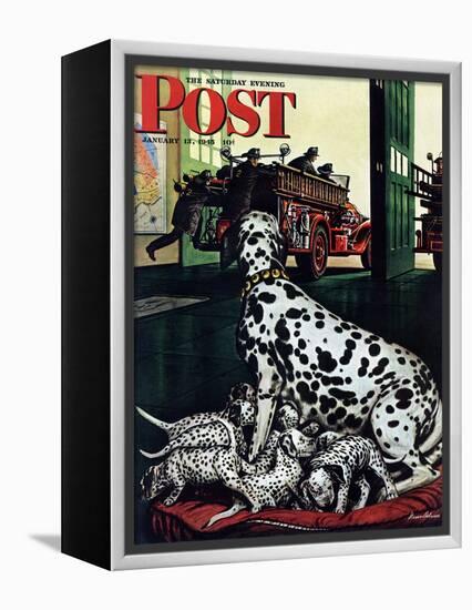 "Dalmatian and Pups," Saturday Evening Post Cover, January 13, 1945-Stevan Dohanos-Framed Premier Image Canvas