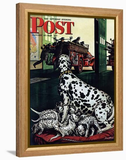 "Dalmatian and Pups," Saturday Evening Post Cover, January 13, 1945-Stevan Dohanos-Framed Premier Image Canvas