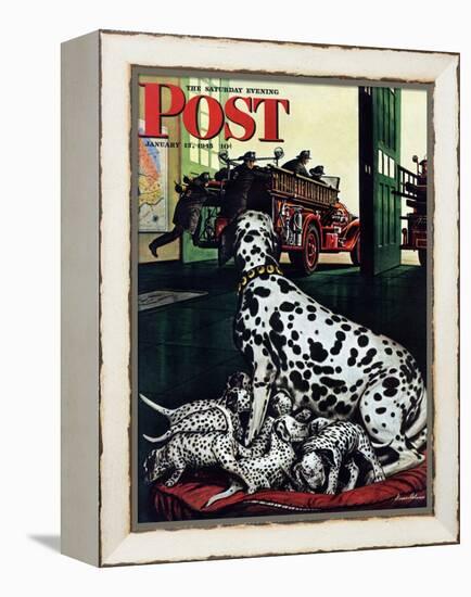 "Dalmatian and Pups," Saturday Evening Post Cover, January 13, 1945-Stevan Dohanos-Framed Premier Image Canvas