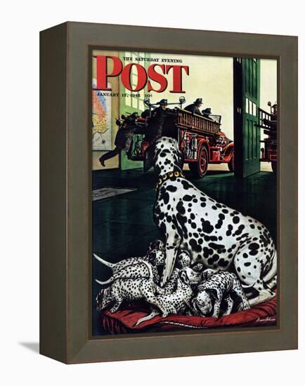 "Dalmatian and Pups," Saturday Evening Post Cover, January 13, 1945-Stevan Dohanos-Framed Premier Image Canvas