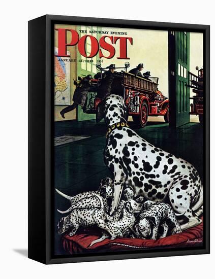 "Dalmatian and Pups," Saturday Evening Post Cover, January 13, 1945-Stevan Dohanos-Framed Premier Image Canvas