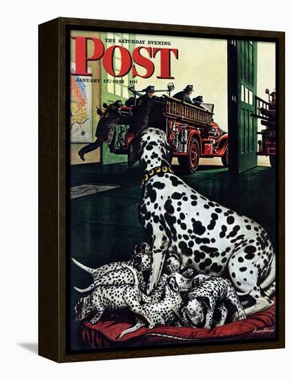 "Dalmatian and Pups," Saturday Evening Post Cover, January 13, 1945-Stevan Dohanos-Framed Premier Image Canvas