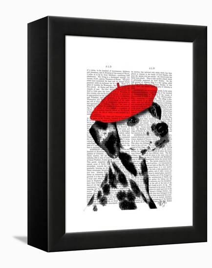 Dalmatian with Red Beret-Fab Funky-Framed Stretched Canvas