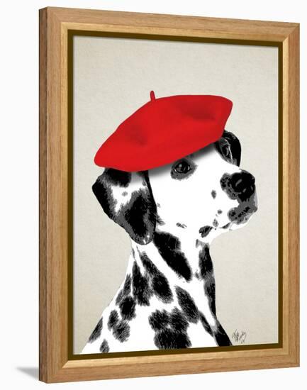 Dalmatian with Red Beret-Fab Funky-Framed Stretched Canvas