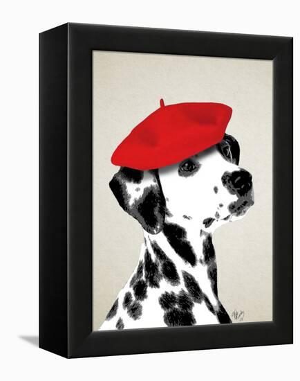 Dalmatian with Red Beret-Fab Funky-Framed Stretched Canvas