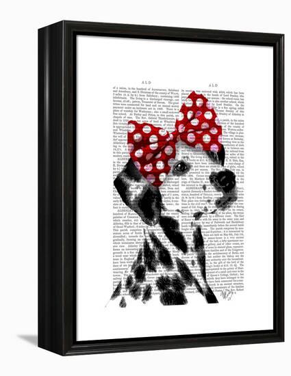 Dalmatian with Red Bow-Fab Funky-Framed Stretched Canvas