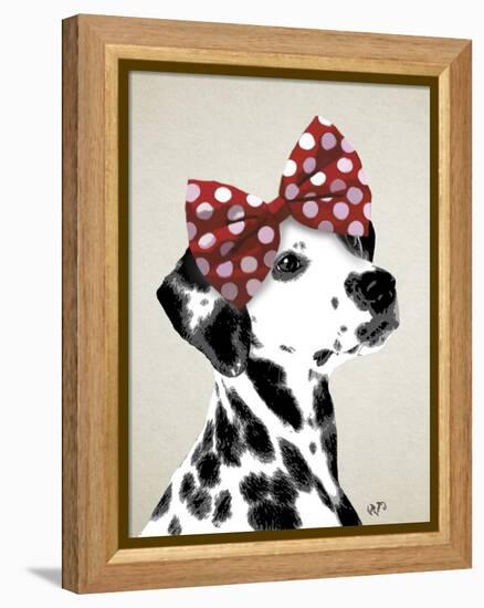 Dalmatian with Red Bow-Fab Funky-Framed Stretched Canvas