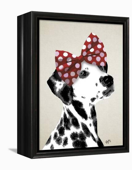 Dalmatian with Red Bow-Fab Funky-Framed Stretched Canvas