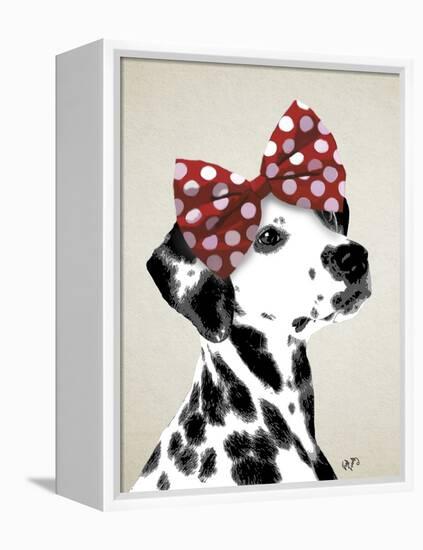 Dalmatian with Red Bow-Fab Funky-Framed Stretched Canvas
