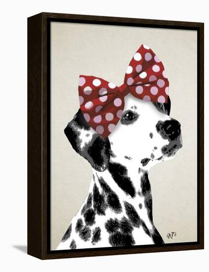 Dalmatian with Red Bow-Fab Funky-Framed Stretched Canvas