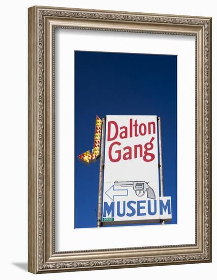 Dalton Gang Hideout and Museum Sign, Meade, Kansas, USA-Walter Bibikow-Framed Photographic Print