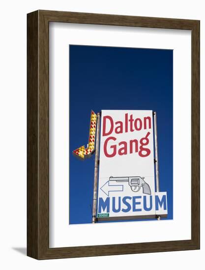 Dalton Gang Hideout and Museum Sign, Meade, Kansas, USA-Walter Bibikow-Framed Photographic Print