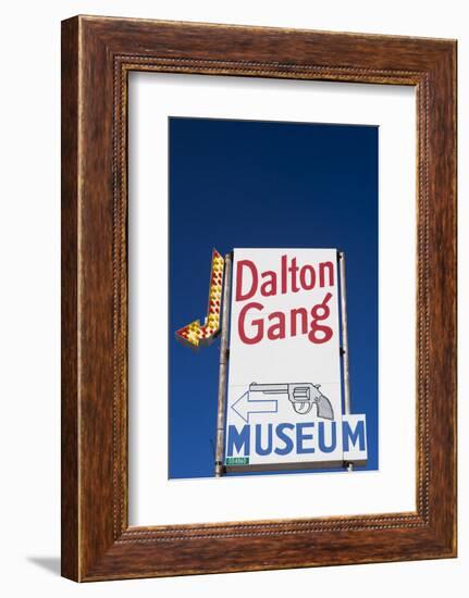 Dalton Gang Hideout and Museum Sign, Meade, Kansas, USA-Walter Bibikow-Framed Photographic Print