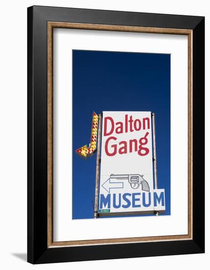 Dalton Gang Hideout and Museum Sign, Meade, Kansas, USA-Walter Bibikow-Framed Photographic Print