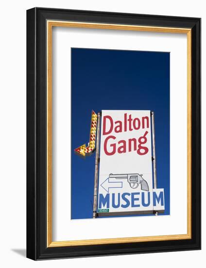 Dalton Gang Hideout and Museum Sign, Meade, Kansas, USA-Walter Bibikow-Framed Photographic Print