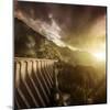 Dam in a Forest on Lake Fedaia at Sunset, Northern Italy-null-Mounted Photographic Print