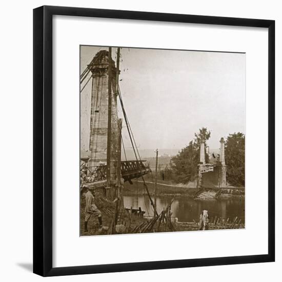 Damaged bridge, Dormans, northern France, c1914-c1918-Unknown-Framed Photographic Print