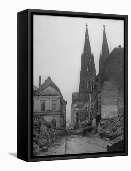 Damaged Cologne Cathedral-null-Framed Premier Image Canvas