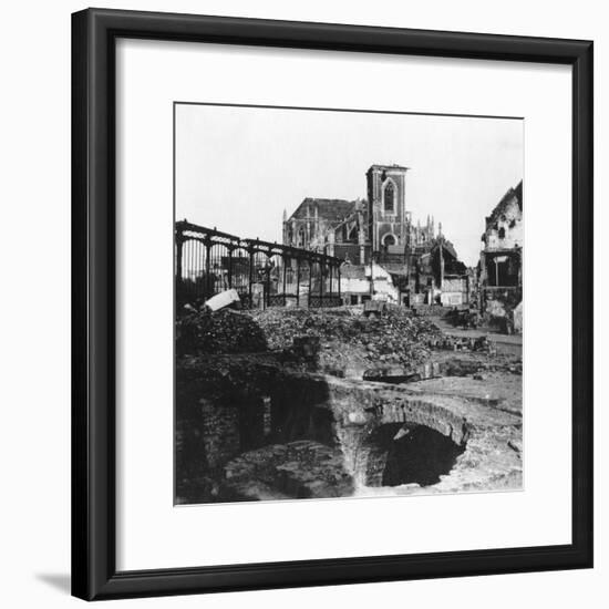 Damaged Exterior of the Church of St Vaast, Armentières, France, World War I, C1914-C1918-Nightingale & Co-Framed Giclee Print