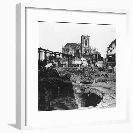 Damaged Exterior of the Church of St Vaast, Armentières, France, World War I, C1914-C1918-Nightingale & Co-Framed Giclee Print