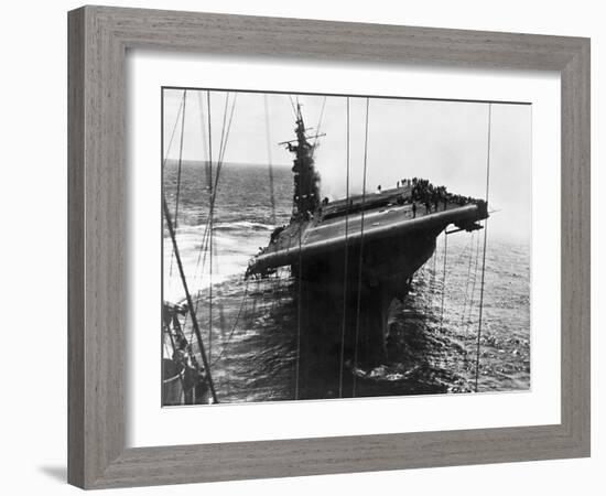 Damaged U.S. Aircraft Carrier Franklin-null-Framed Photographic Print