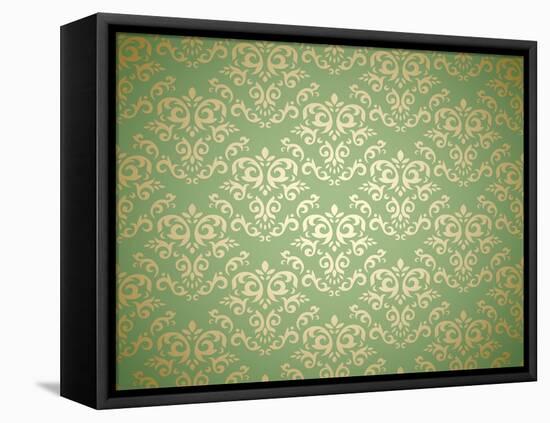 Damask Pattern on Gradient Background Stylized Like Textile-hoverfly-Framed Stretched Canvas