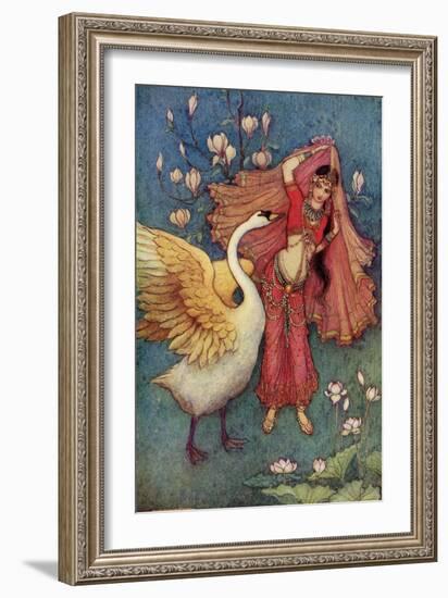 Damayanti and the Swan-Warwick Goble-Framed Giclee Print