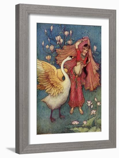 Damayanti and the Swan-Warwick Goble-Framed Giclee Print