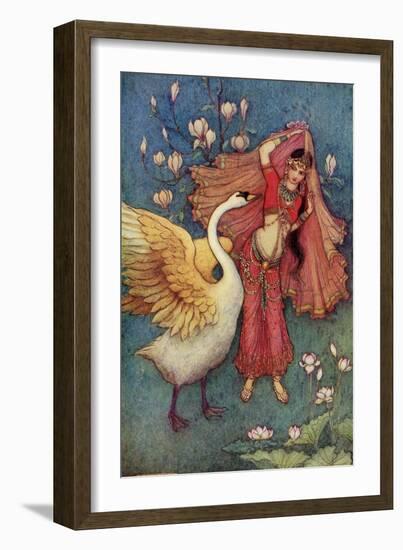 Damayanti and the Swan-Warwick Goble-Framed Giclee Print