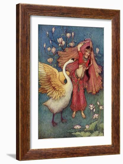 Damayanti and the Swan-Warwick Goble-Framed Giclee Print