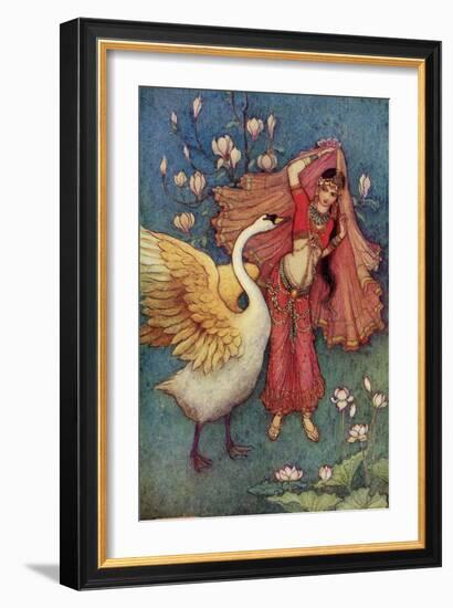 Damayanti and the Swan-Warwick Goble-Framed Giclee Print