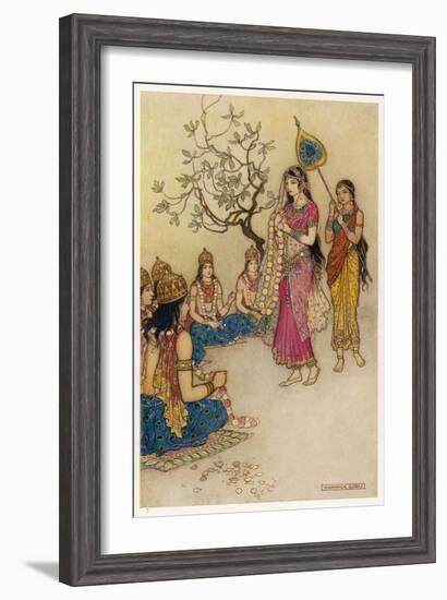 Damayanti Daughter of Bhima King of Vidarbha Chooses Prince Nala as Her Husband-Warwick Goble-Framed Art Print